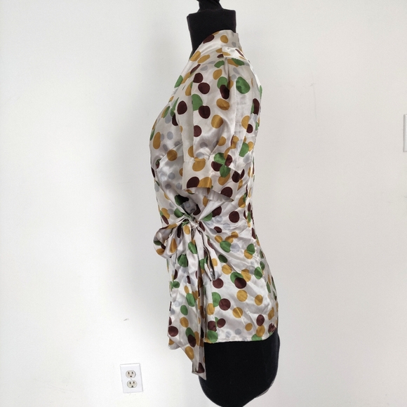 BCBG Silk Retro Polka Dot Tie Side Wrap Blouse M - Picture 6 of 6